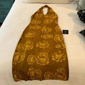 Golden Floral Satin Midi dress